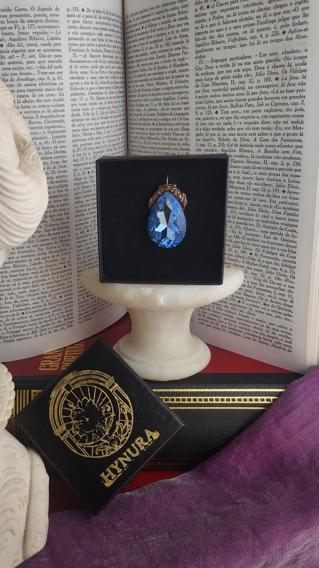 Mystic Baroque Collection – Handmade Bronze Pendant with Light Blue Teardrop Crystal