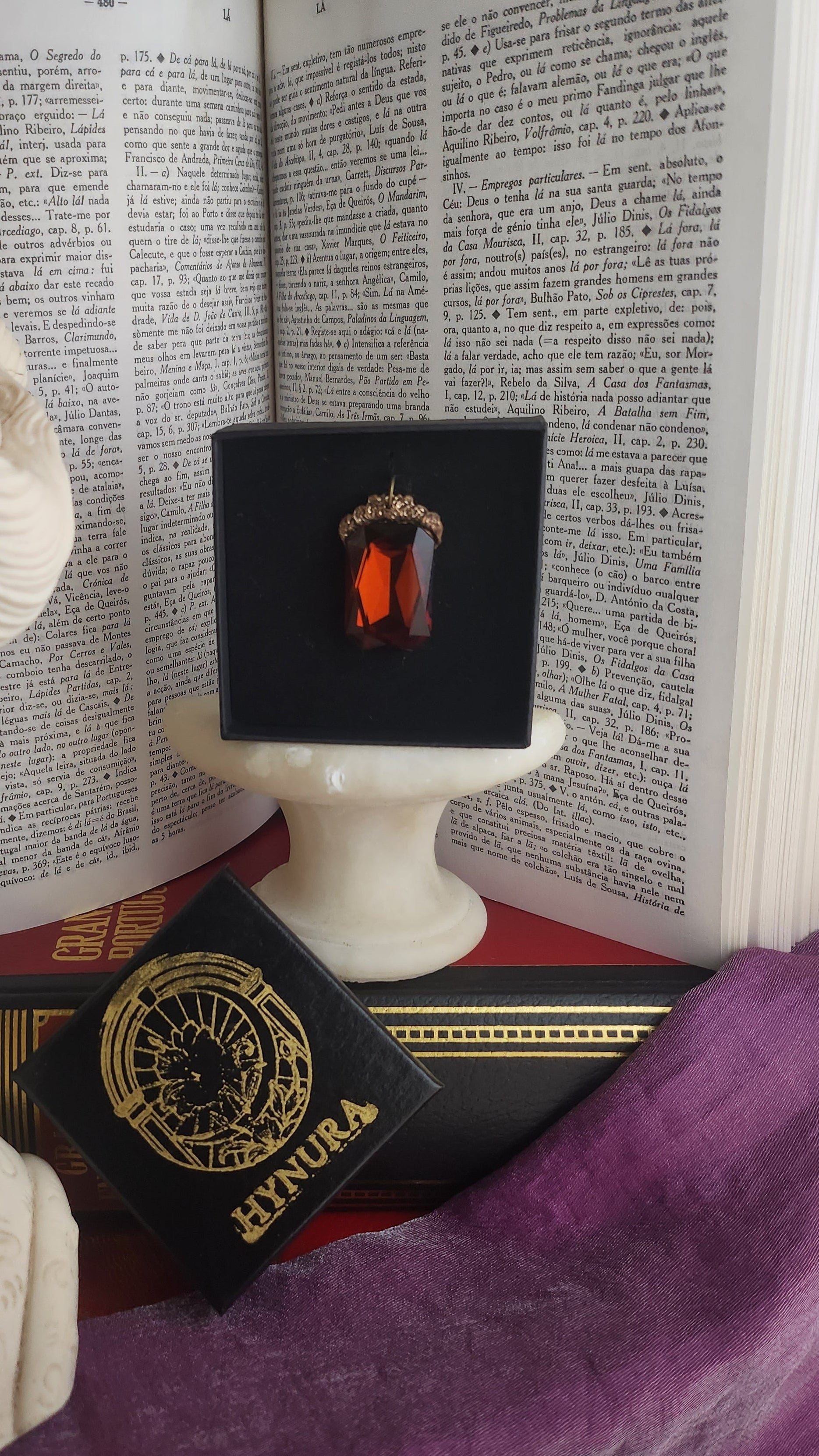 Mystic Baroque Collection – Handmade Bronze Pendant with Intense Amber Octagon Crystal