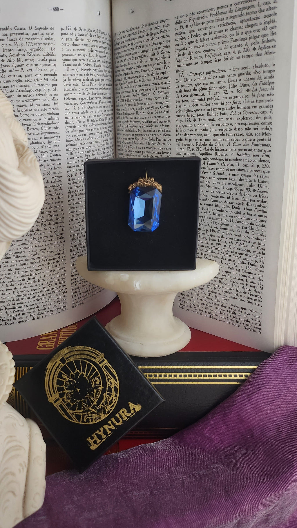 Mystic Baroque Collection – Handmade Bronze Pendant with Blue Octagon Crystal