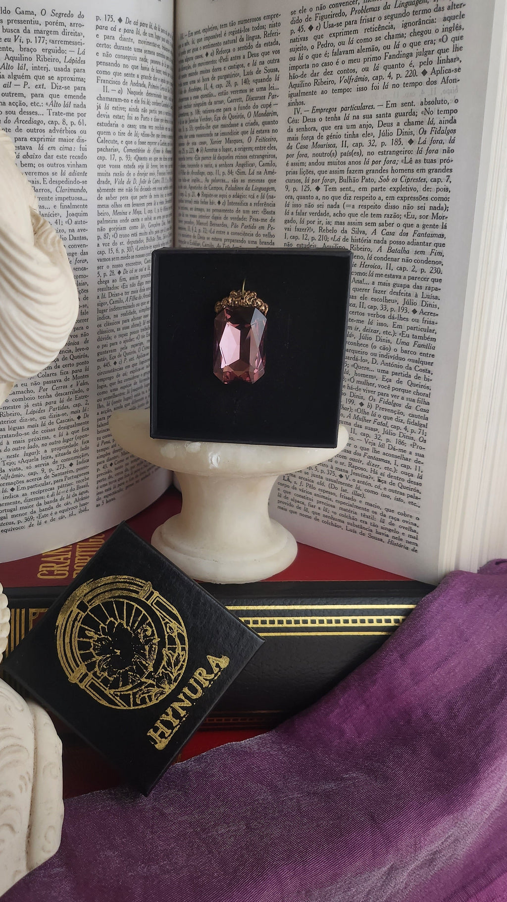 Mystic Baroque Collection – Handmade Bronze Pendant with Dusty Rose Octagon Crystal