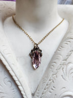 Arcane Resonance Collection – Handmade Bronze Pendant with Dusty Rose Navette Crystal