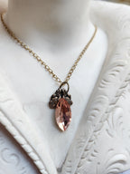 Arcane Resonance Collection – Handmade Bronze Pendant with Salmon Navette Crystal