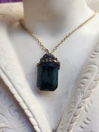 Arcane Resonance Collection – Handmade Bronze Pendant with Deep Teel Octagon Crystal