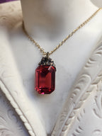 Arcane Resonance Collection – Handmade Bronze Pendant with Red Octagon Crystal