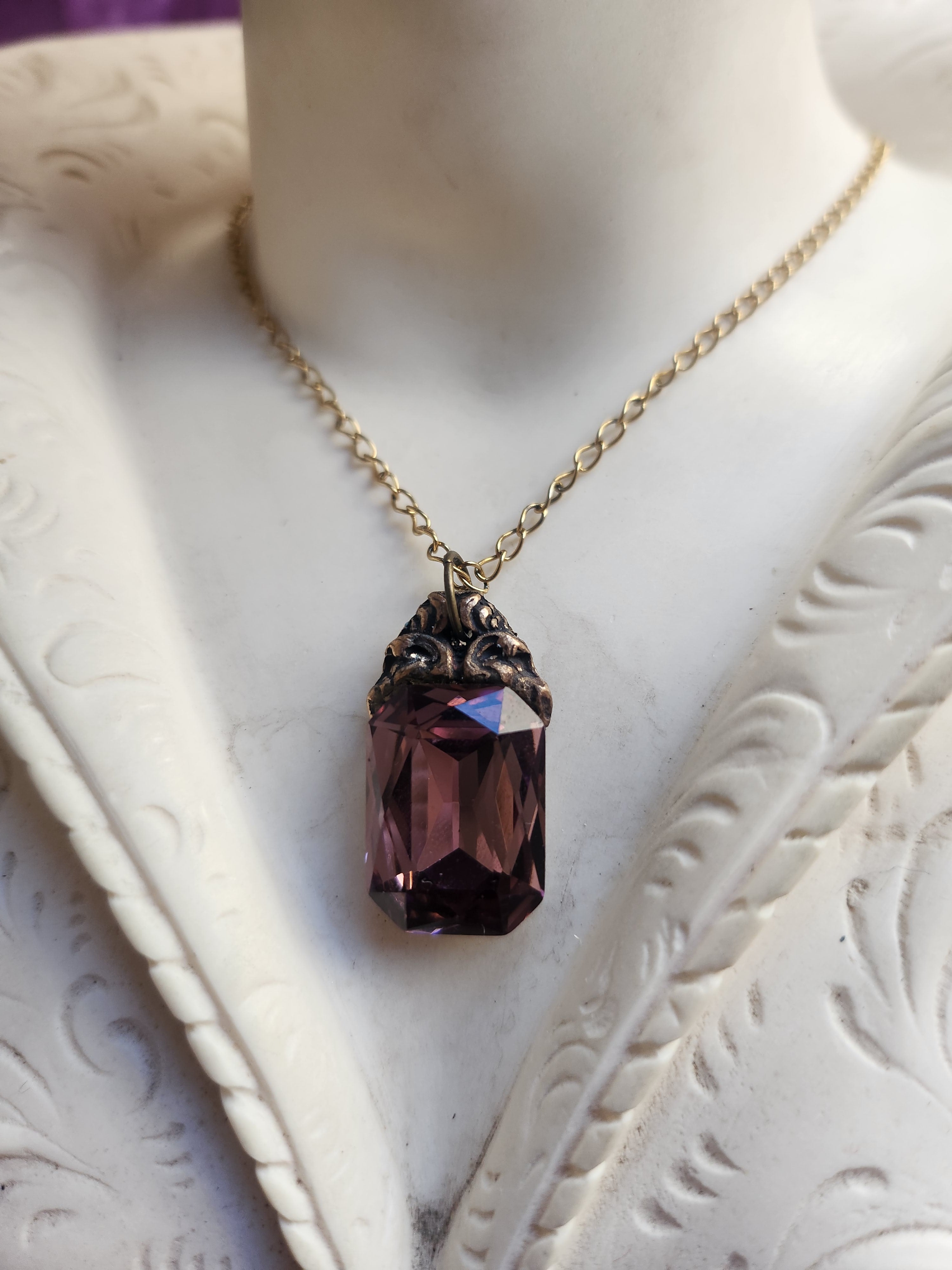 Arcane Resonance Collection – Handmade Bronze Pendant with Dusty Rose Octagon Crystal