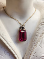 Arcane Resonance Collection – Handmade Bronze Pendant with Fuchsia Octagon Crystal