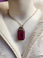 Arcane Resonance Collection – Handmade Bronze Pendant with Fuchsia Octagon Crystal