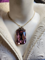 Mystic Baroque Collection – Handmade Bronze Pendant with Dusty Rose Octagon Crystal