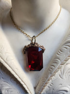 Mystic Baroque Collection – Handmade Bronze Pendant with Deep Red Octagon Crystal
