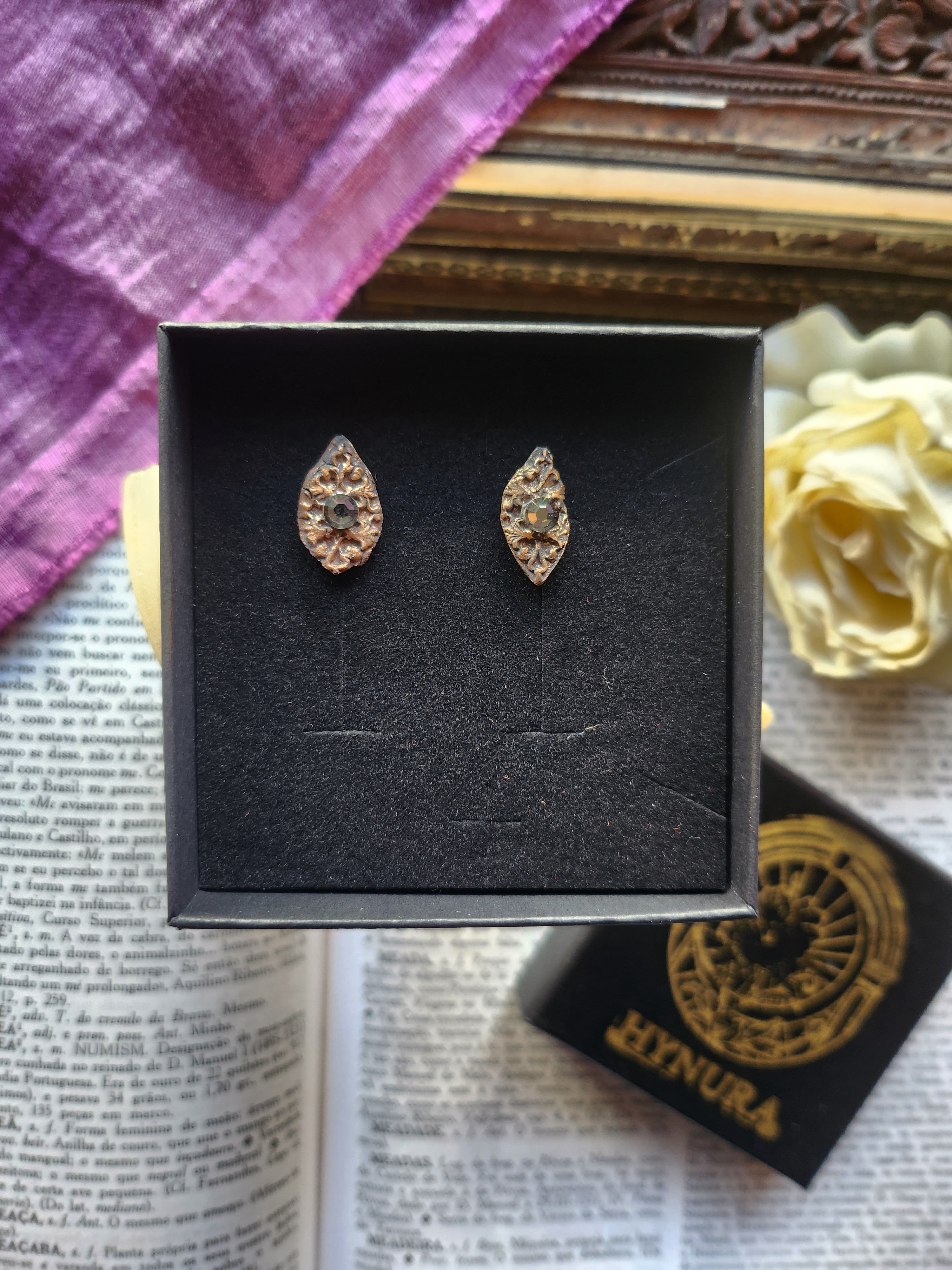 Arcane Resonance Collection - Handmade Bronze Grey Crystal Earrings