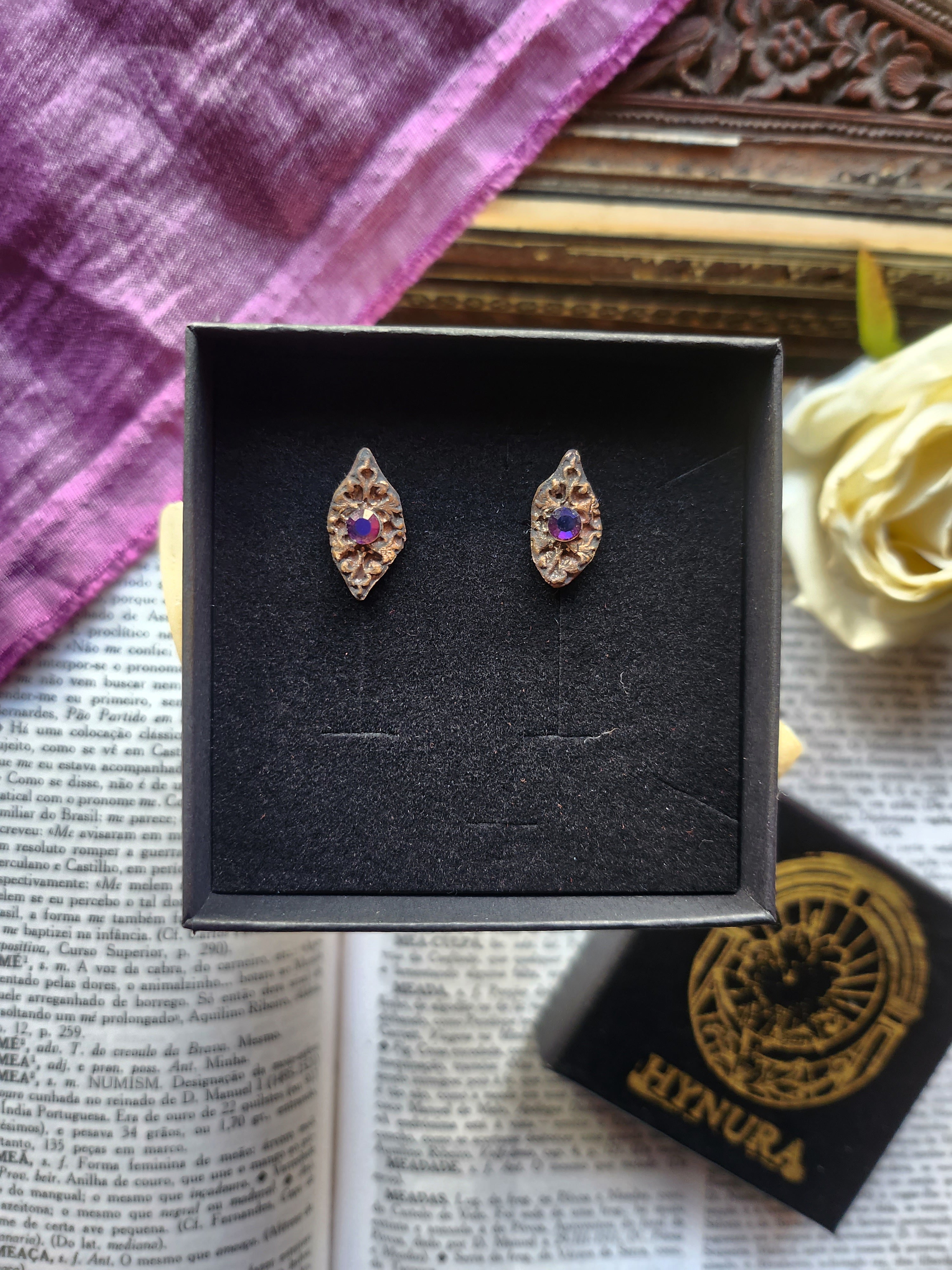 Arcane Resonance Collection - Handmade Bronze Multicolor Crystal Earrings