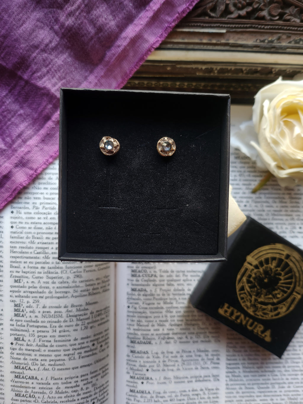 Handmade Bronze Grey Crystal Stud Earrings