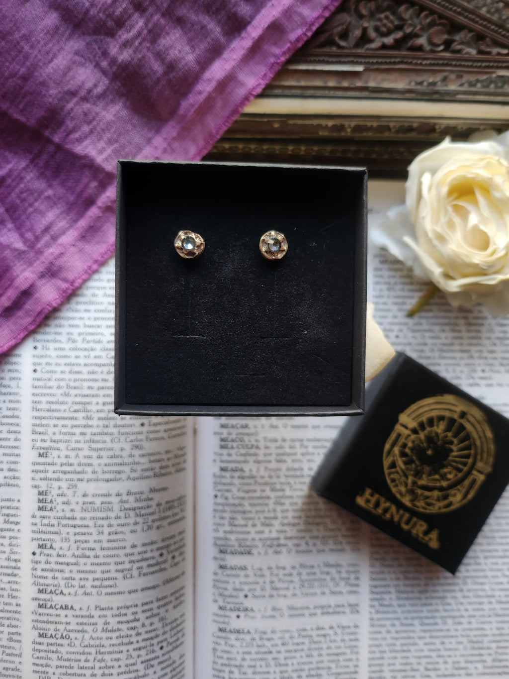 Handmade Bronze Grey Crystal Stud Earrings