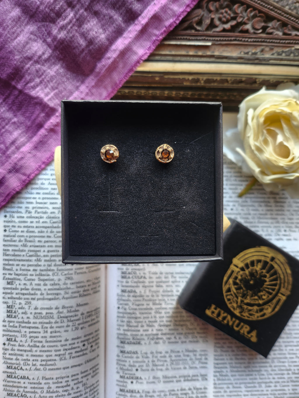 Handmade Bronze Brown Crystal Stud Earrings