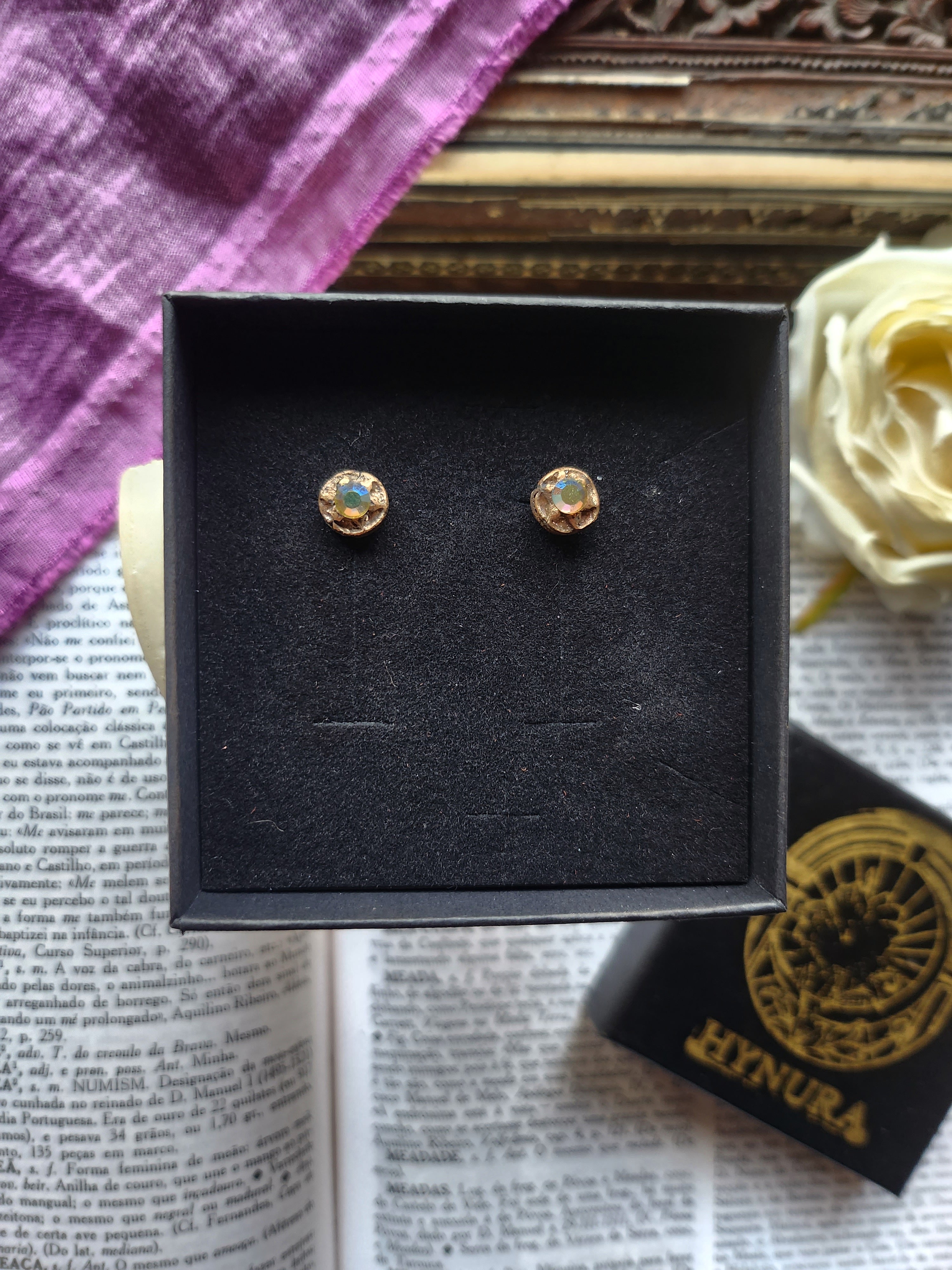 Handmade Bronze Yellow Opal Crystal Stud Earrings