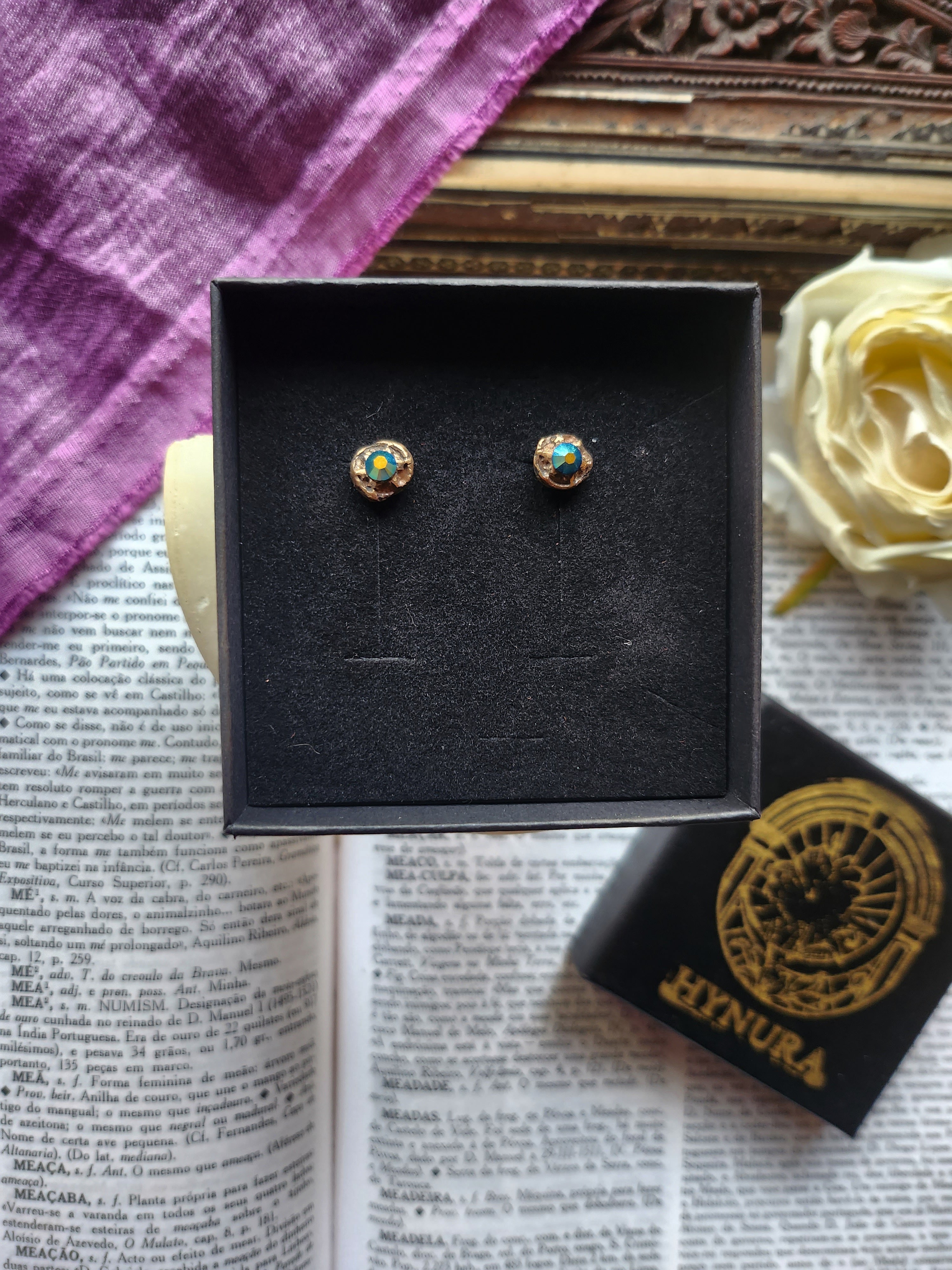 Handmade Bronze Blue Crystal Stud Earrings