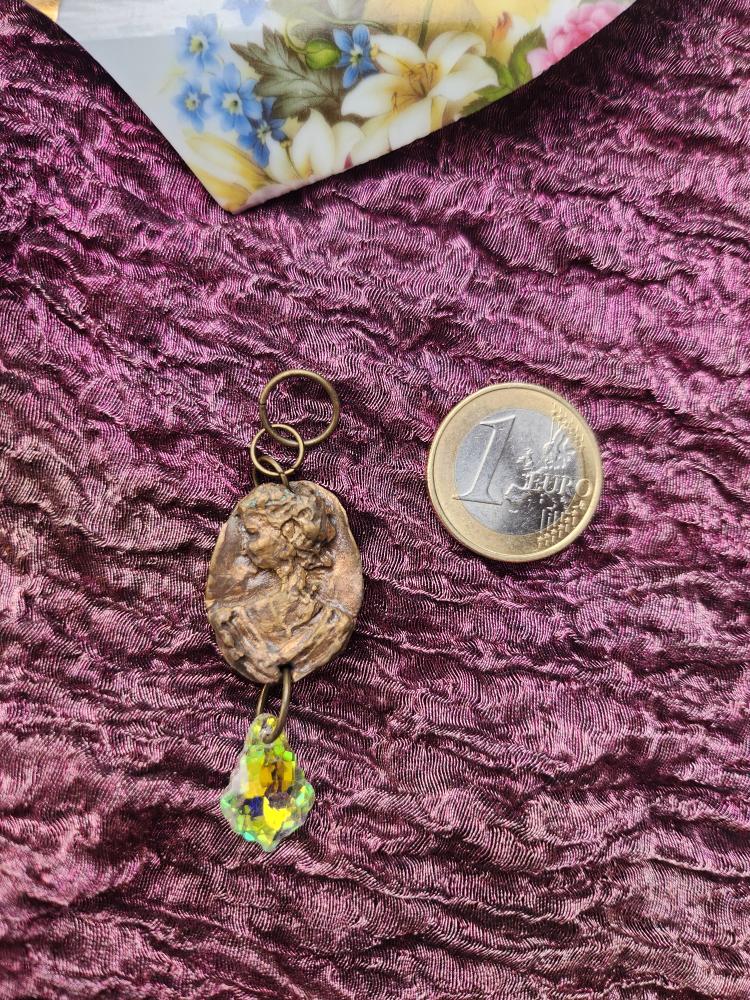 Handmade Roman Bronze Medallion with Iridescent Crystal