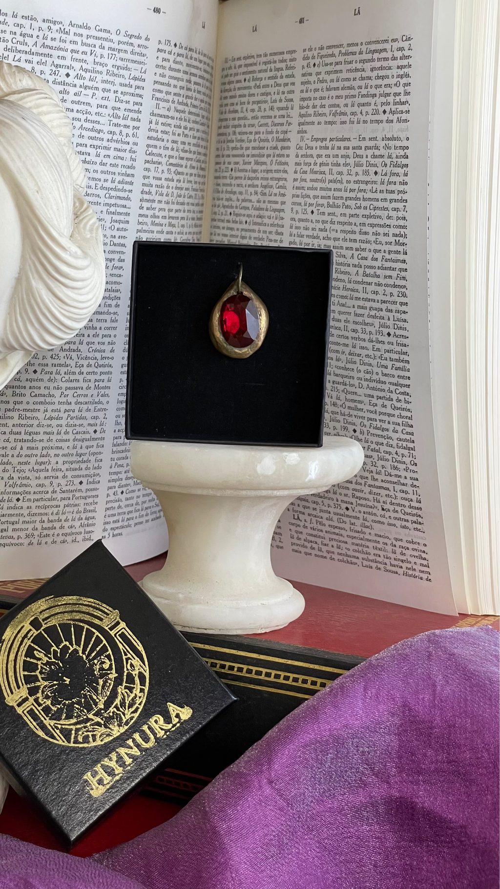 Handmade Bronze Pendant with Deep Red Crystal