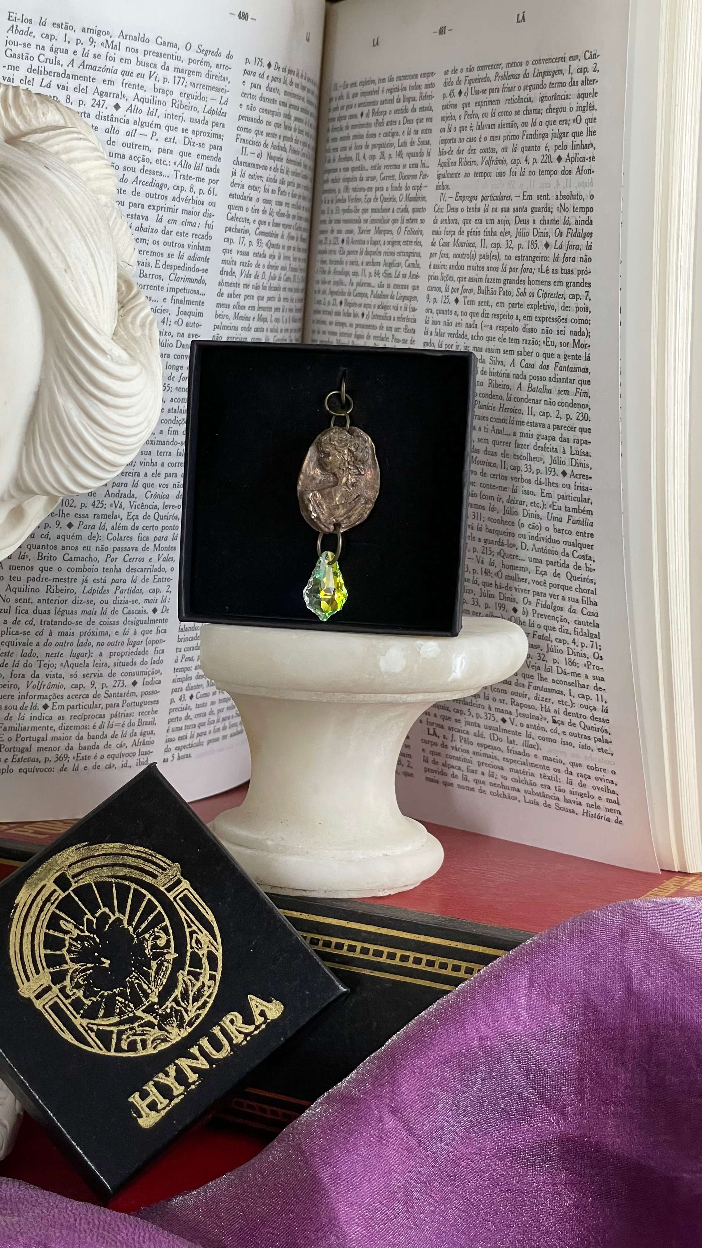 Handmade Roman Bronze Medallion with Iridescent Crystal