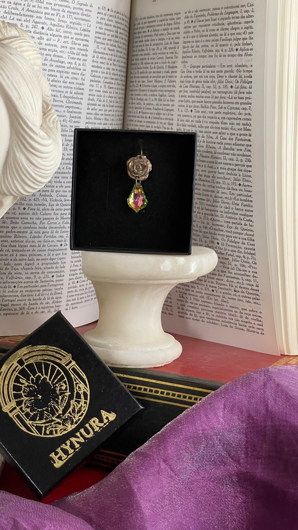 Rosarium Collection - Handmade Bronze Rose Pendant with Green and Pink Crystal