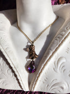 Echoes of Heaven Collection - Handmade Bronze Angel Pendant with Fuchsia Crystal