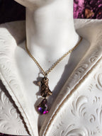 Echoes of Heaven Collection - Handmade Bronze Angel Pendant with Fuchsia Crystal