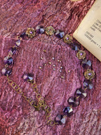 Rosarium Collection - Handmade Bronze Necklace with Purple Crystals & Floral Accents