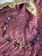 Rosarium Collection - Handmade Bronze Necklace with Purple Crystals & Floral Accents