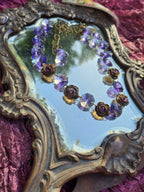 Rosarium Collection - Handmade Bronze Necklace with Purple Crystals & Floral Accents