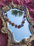 Rosarium Collection - Handmade Bronze Necklace with Purple Crystals & Floral Accents