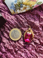 Handmade Bronze Pendant with Fuchsia Crystal