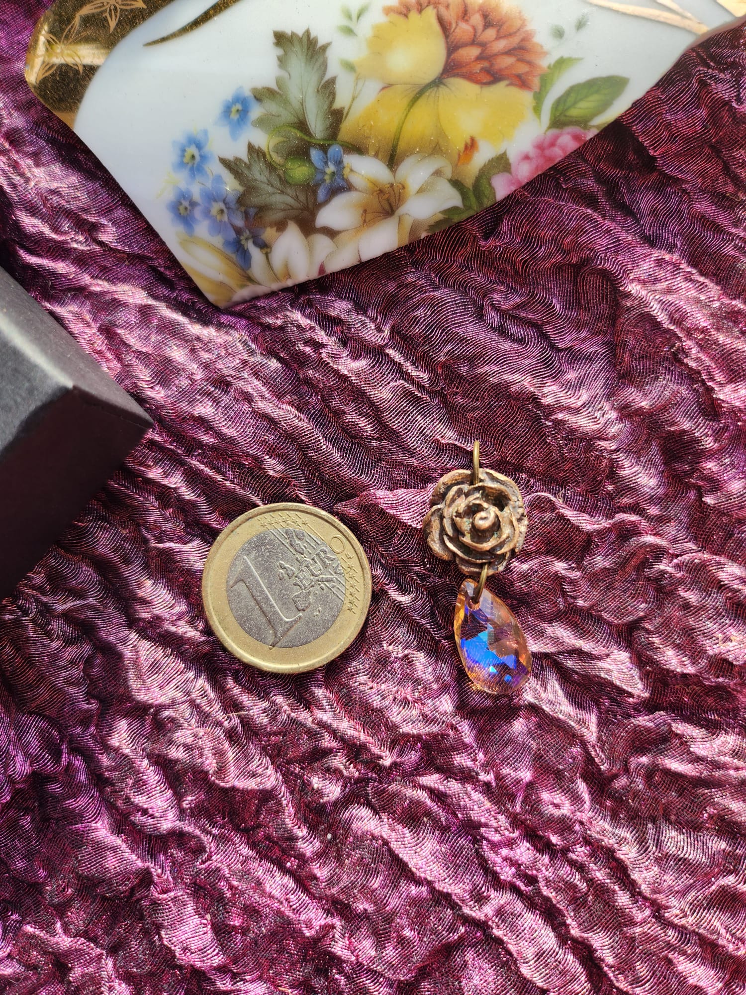 Rosarium Collection Collection - Handmade Bronze Rose Pendant with Salmon Crystal