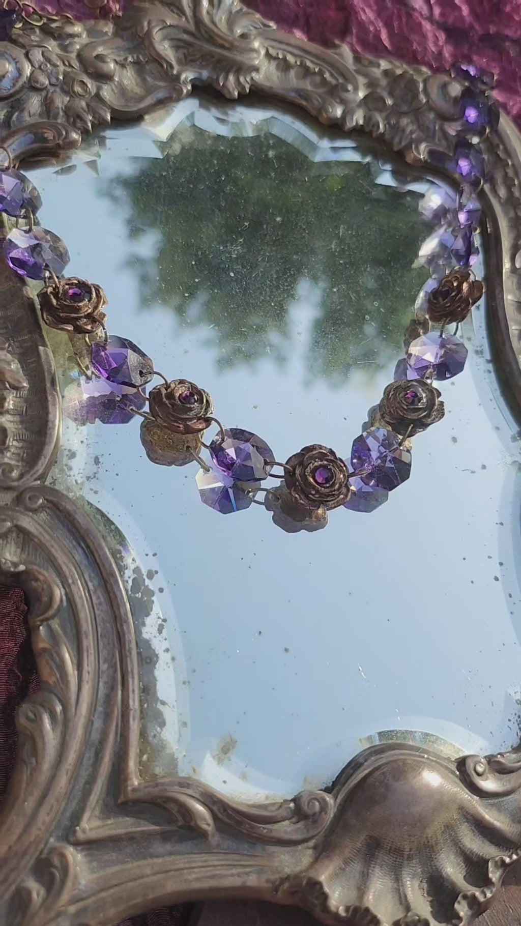 Rosarium Collection - Handmade Bronze Necklace with Purple Crystals & Floral Accents