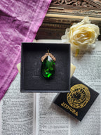 Mystic Baroque Collection - Handmade Bronze Pendant with Emerald Green Teardrop Crystal