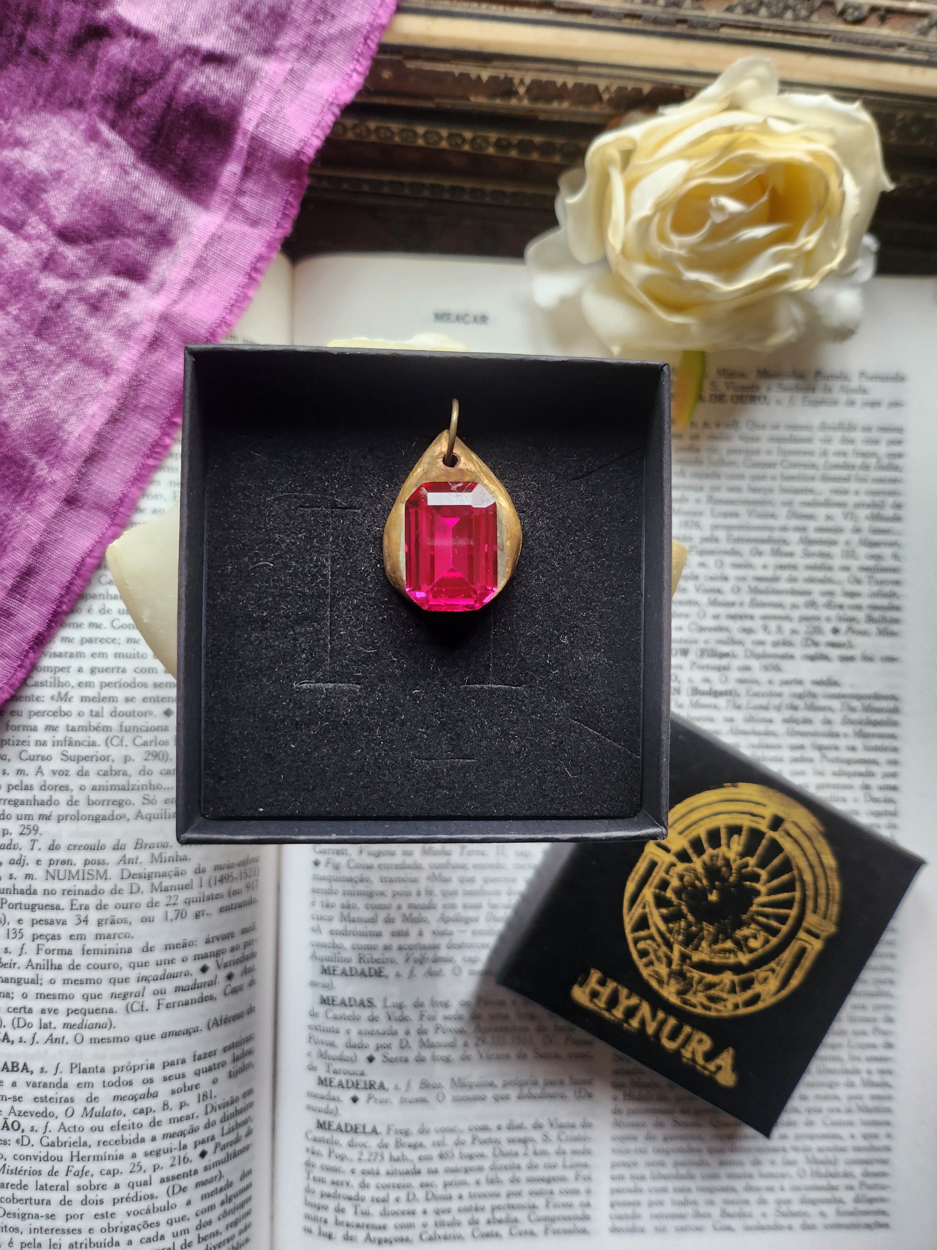Handmade Bronze Pendant with Fuchsia Crystal