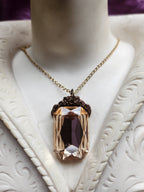 Mystic Baroque Collection - Handmade Bronze Pendant with Champagne Octagon Crystal