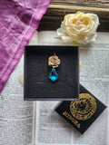 Rosarium Collection - Handmade Bronze Rose Pendant with Light Blue Crystal