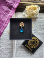 Rosarium Collection - Handmade Bronze Rose Pendant with Light Blue Crystal