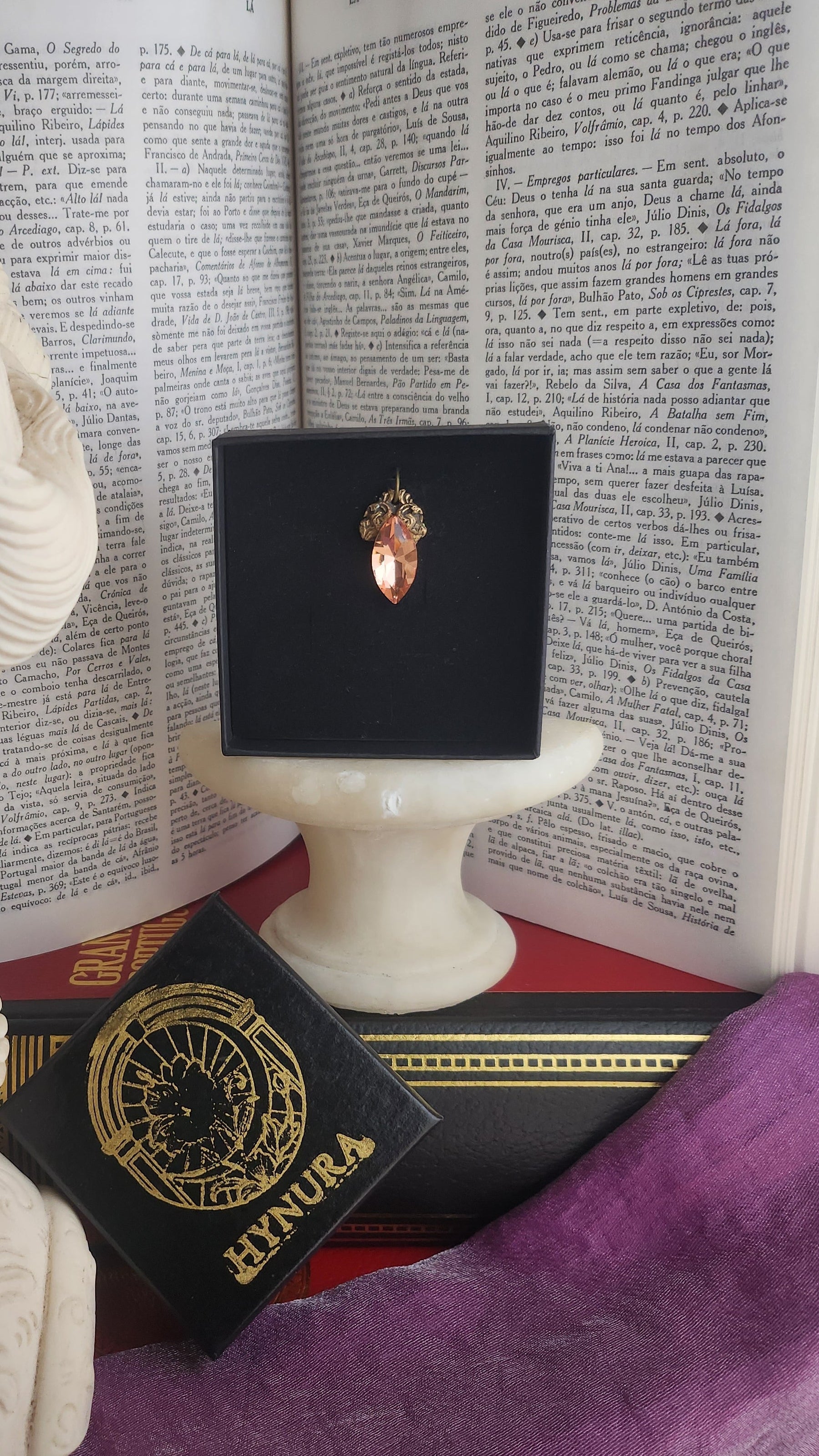 Arcane Resonance Collection – Handmade Bronze Pendant with Salmon Navette Crystal