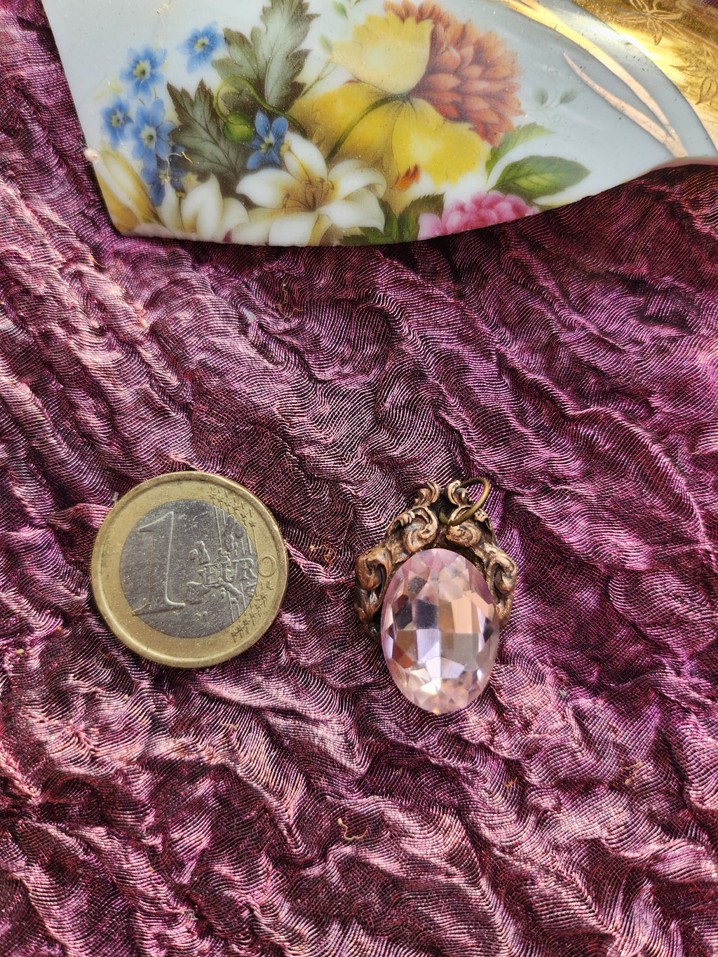 Arcane Resonance Collection – Handmade Bronze Pendant with Light Pink Oval Crystal