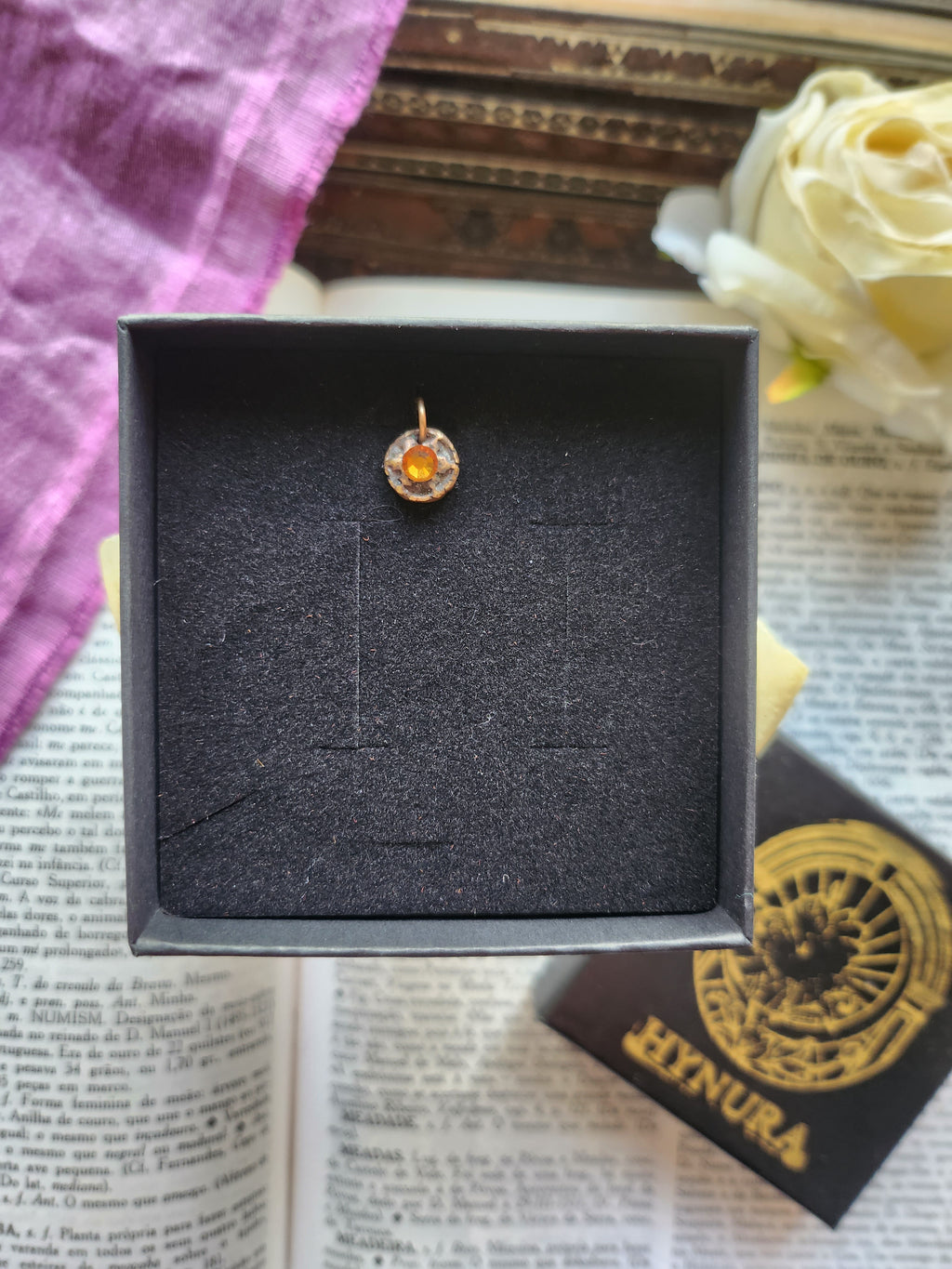 Handmade Bronze Pendant with Amber Crystal
