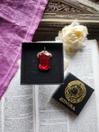 Mystic Baroque Collection – Handmade Bronze Pendant with Deep Red Octagon Crystal