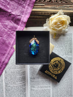 Mystic Baroque Collection - Handmade Bronze Pendant with Electric Blue Teardrop Crystal