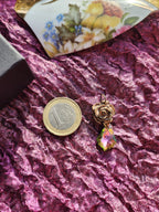 Rosarium Collection - Handmade Bronze Rose Pendant with Green and Pink Crystal