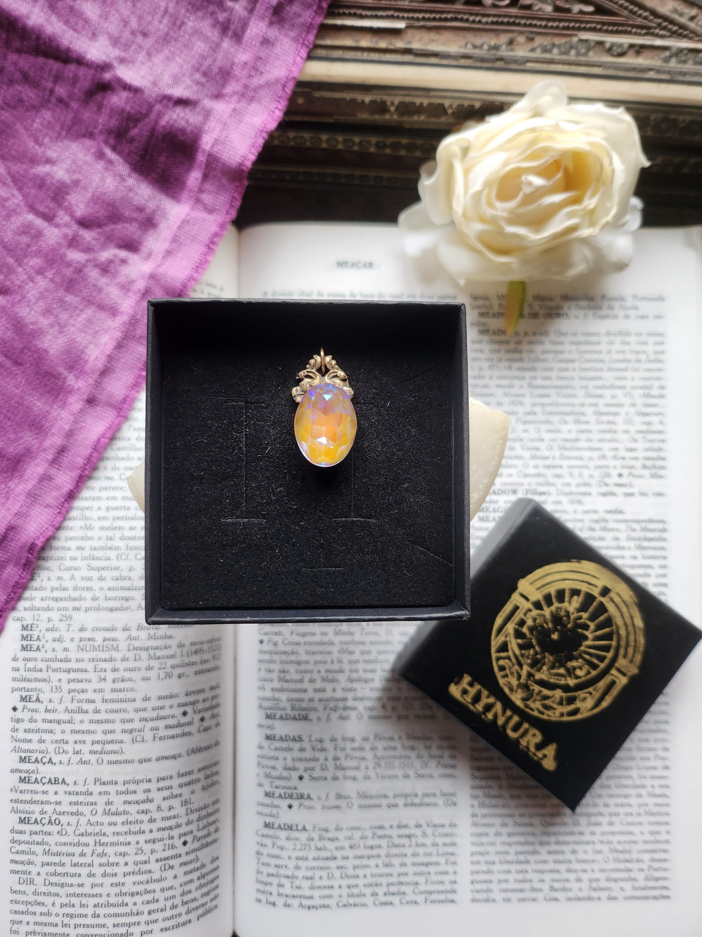 Arcane Resonance Collection – Small Handmade Bronze Pendant with Iridescent Oval Crystal