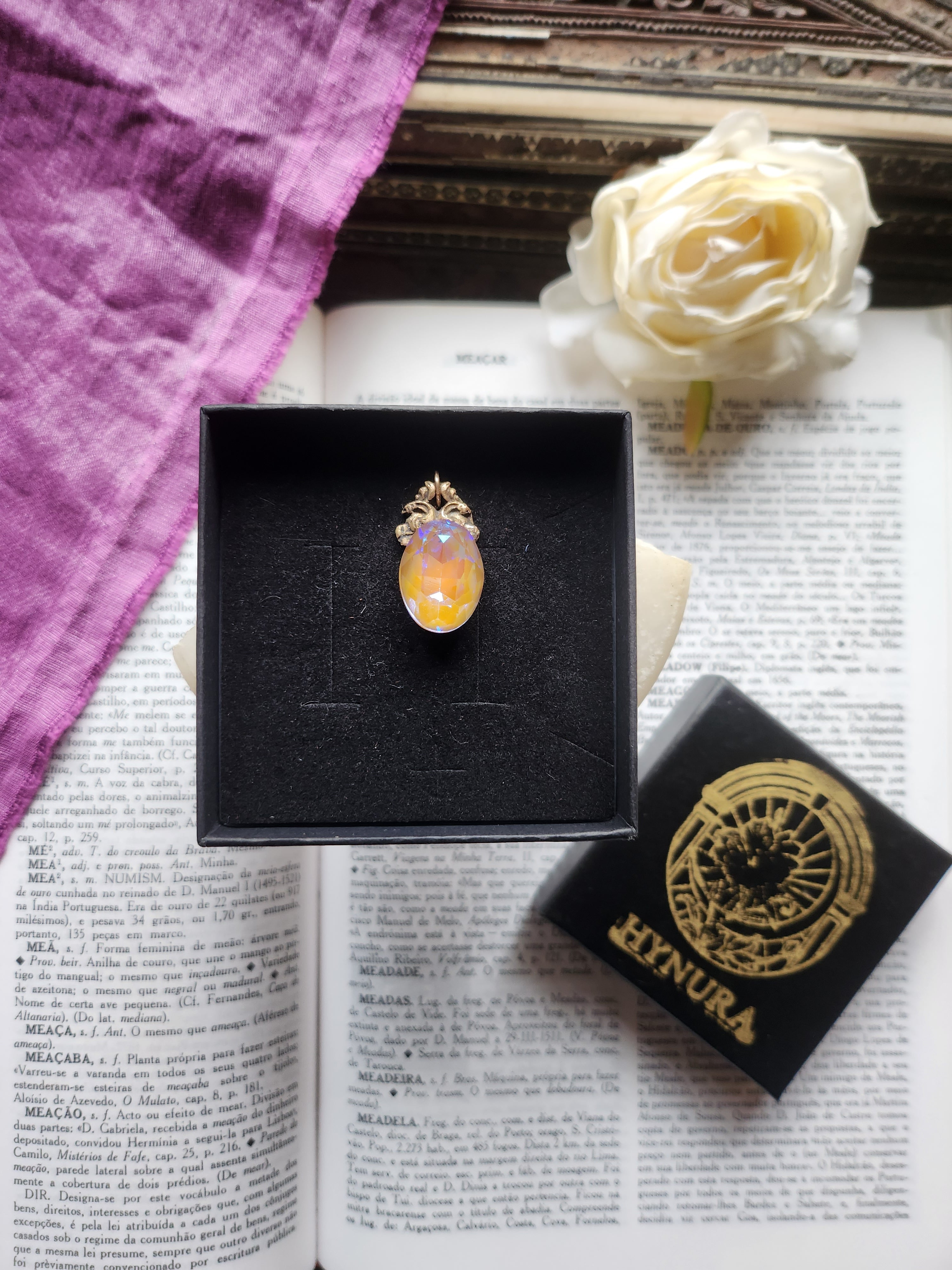 Arcane Resonance Collection – Small Handmade Bronze Pendant with Iridescent Oval Crystal