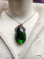 Mystic Baroque Collection - Handmade Bronze Pendant with Emerald Green Teardrop Crystal