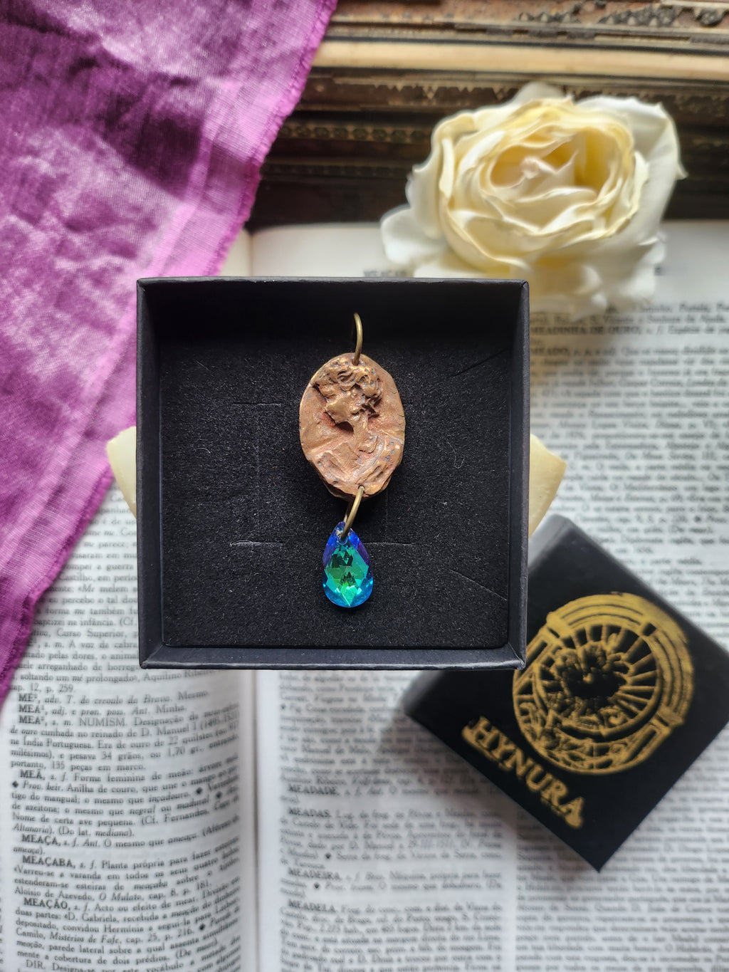 Handmade Roman Bronze Medallion with Ocean Blue Crystal