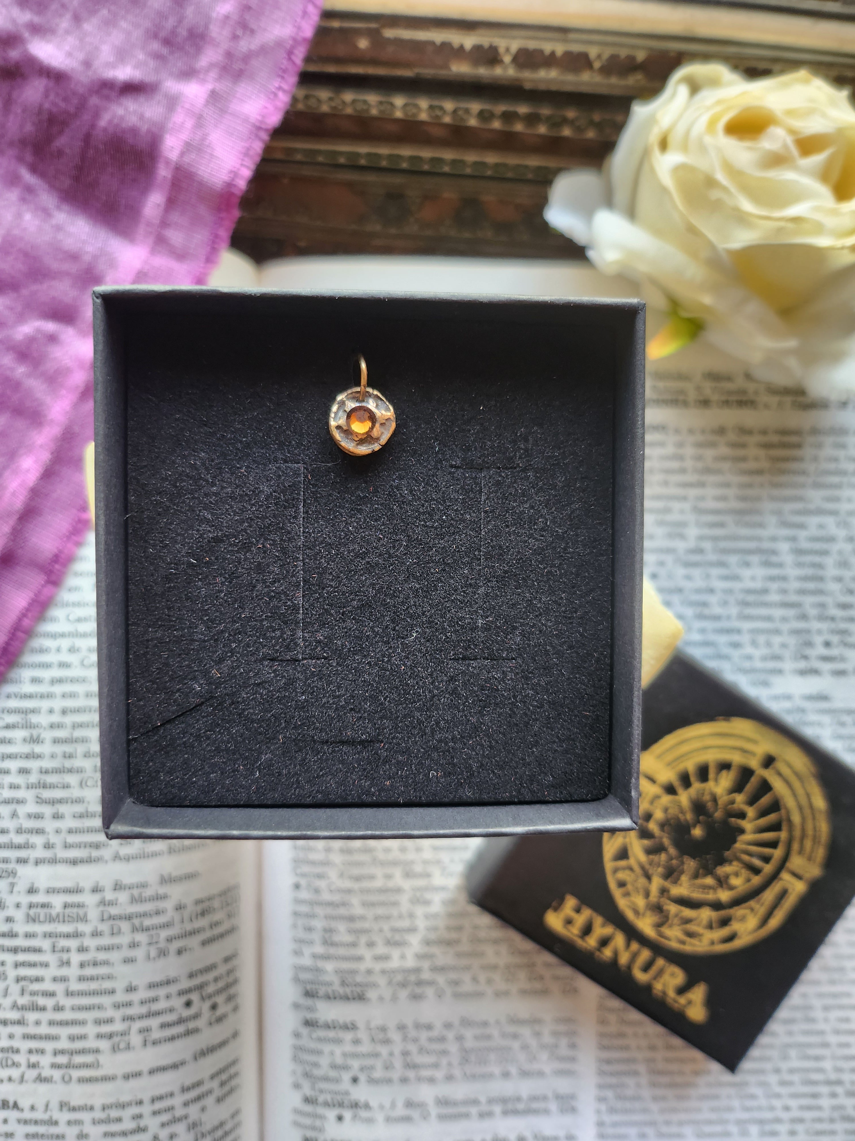 Handmade Bronze Pendant with Brown Crystal