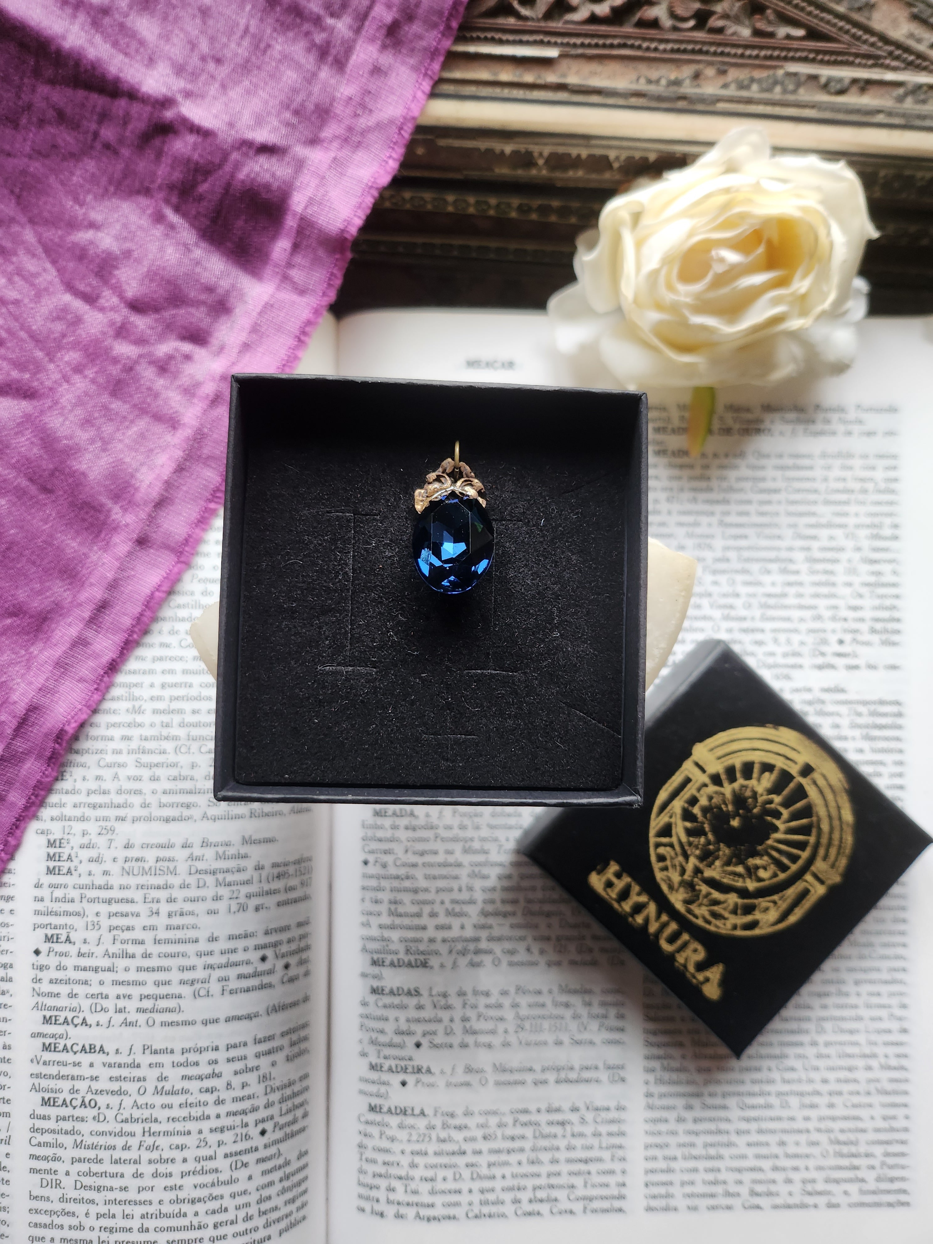Arcane Resonance Collection – Small Handmade Bronze Pendant with Deep Blue Oval Crystal